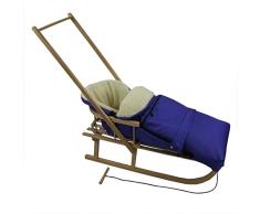 Rawstyle *KOMBIPAKET* HOLZSCHLITTEN mit Rückenlehne incl. Zugleine + WINTERFUSSSACK 3 in 1 aus Lammwolle für Kinderwagen Wolle Kinderschlitten (Marineblau)