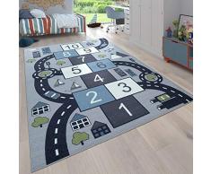 Paco Home Kinder-Teppich, Spiel-Teppich Für Kinderzimmer, Hüpfkästchen und Straßen, Grau, Grösse:140x200 cm