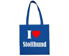 Tasche I Love Stoffhund Größe 38x42 Farbe Blau Druck Weiss