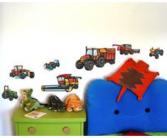 13-teiliges Trecker Traktor und Fahrzeug Set Wandtattoo Mähdrescher Kinderzimmer Wandsticker