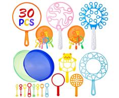 Babyhelen Seifenblasen Set für Kinder, 30 Stück Große Seifenblasenstäbe Zauberstab Einstellen Seifenblasen, Kinder Seifenblasen Set Multibubbler für Indoor Outdoor Partys Hochzeit