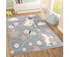 | Kinderteppiche Giraffe mit Schmetterling und Blumen | Kinderteppich für Mädchen und Jungs | Teppich für Kinderzimmer Blau | Schadstofffrei Kinderzimmerteppiche geprüft von Öko-Tex