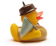 Duckshop I Angler Badeente I Quietscheentchen I Quietscheente - L: 8 cm - inkl. Badeenten-Schlüsselanhänger im Set