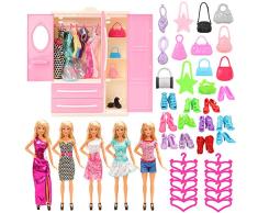 Miunana 36 PCS Kleiderschrank Möbel für Puppen = 1 Schrank + 5 Kleider + 10 Schuhe + 10 Kleiderbügel +10 Tasche