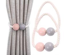Keleily Magnetische Vorhang Raffhalter 2 Stück Vorhang Raffhalter Kinderzimmer Holz Fenster Drapieren Holdbacks Vorhang Clips für zu Hause, Wohnheim, Büro, Hotel Fenster Dekorative, Pink, Grau
