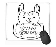 Glatten Oberflächen Mouse Mat,Mauspad Tasche Osterhase Childish Print Kitty Schwarz Weiß Malbuch Rechteck Gummi Mousepad 25X30Cm