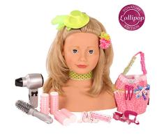 Götz 1792055 Haarwerk Lollipop Signature Edition, Blonde Haare, Blaue Augen - 28 cm hoher Frisierkopf- und Schminkkopf in 50-teiligen Set - geeignet für Mädchen ab 3 Jahren
