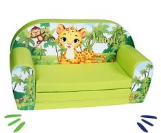 DELSIT universelles Kindersofa zum Ausklappen Ausklappbare Kinder Sofa Kindermöbel für Jungen und Mädchen DSCHUNGEL Grün