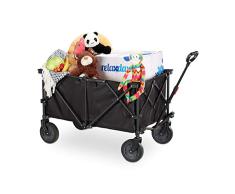 Relaxdays Bollerwagen faltbar, Verstellbarer Griff, strapazierfähiges PVC, 360° drehbar, Handwagen Gummireifen, schwarz