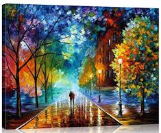 Suntown Holzrahmen Malen nach Zahlen 40 x 50cm DIY Leinwand Gemälde für Erwachsene und Kinder mit 3 Bürsten und Acrylfarben - Romantische Straße (Leinwand ist Vormontiert)