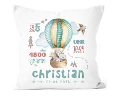 SpecialMe® personalisierbares Kissen zur Geburt Heißluftballon, Geburtskissen Jungen Mädchen, Geschenk Geburt Wunschname, Kissen-Bezug ohne Füllung weiß Unisize