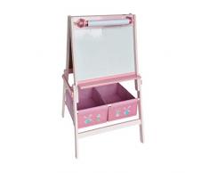HS-Lighting Kinder Staffelei Standtafel doppelseitiges Spieltafel Schultafel, Whiteboard und Kreidetafel mit Papierrolle, 2 Boxen und Ablage (Holz, Rosa)