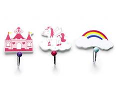 Mousehouse Gifts - Kinder Kleiderhaken-Set - Einhorn - Holz - 3 Stück