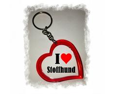 Druckerlebnis24 Herz Schlüsselanhänger I Love Stoffhund - Exclusiver Geschenktipp zu Weihnachten Jahrestag Geburtstag Lieblingsmensch