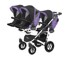 Kinderwagen für Drillinge Säugling und ältere Zwillinge 1 Gondel 3 Sportsitze Trippy Kinderwagen 2in1 weißer Rahmen (schwarz lila 05)