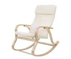 SONGMICS Schaukelstuhl, Schwingsessel, Relaxstuhl, Belastbarkeit 120 kg, Gestell aus Birkenholz, Bezug aus Leinenimitat, beige LYY30M