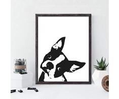 Drucken auf Leinwand-Moderne Schwarz-Weiß-Hund Leinwand Wandkunst Drucke Ölgemälde Moderne Poster und Drucke Malbilder für Wohnzimmer SofaFrameless Malerei60x80cm