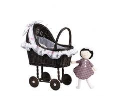 Puppenwagen aus Weide, Korbpuppenwagen, Weidenwagen dunkelbraun