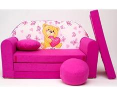 Pro Cosmo H3 Kinder Sofa Bett mit Puff/Fußbank/Kissen, Stoff, Mehrfarbig, 168 x 98 x 60 cm