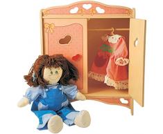 DIDA Puppenschrank aus Holz mit Garderobenstange für Puppen bis 50 cm Höhe- Farbe: Rosa