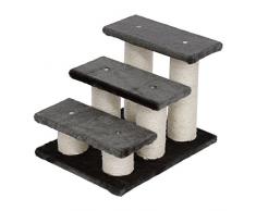 PawHut Tiertreppe Katzentreppe 3 Stufen Hundetreppe Treppe für Katze und Hunde Plüsch Dunkelgrau 45 x 35 x 34 cm