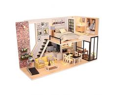 DIY Puppenhaus,Puppenvilla Puppen Haus Spielzeug FüR MäDchen Inklusive MöBel 2 Schicht Mit Staubschutzhaube Spielzeug Aus Holz FüR MäDchen Und Jungen Ab 3 Jahren