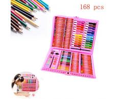 168 Stück Bleistift Zeichnen Set Künstler-Set Professionelle Art Set teilig Malkoffer Malset Malkasten Malbox Wasserfarbe Buntstifte Ölpastell-Kreiden, rose