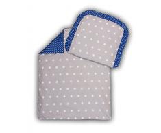 Amilian® Kinderwagenset Baby Bettwäsche Garnitur für Kinderwagen Kissen Decke Füllung Sternchen grau/Pünktchen dunkelblau (4 tlg.)