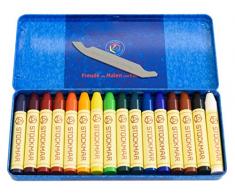 Stockmar Wachsmalstifte 16 Farben Wachsmalkreide Wachsmalfarben aus Bienenwachs wasserfest wischfest Farbstifte hohe Bruchfestigkeit im Blecheuti mit Kratzmesser