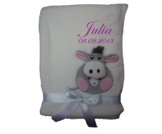 Babydecke mit Namen und süßer 3d Appliaktion SUPER KUSCHLIG (weiß Esel)