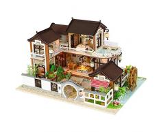 Gpzj DIY Puppenhaus Miniatur Haus Kit Alte Architektur Holz Handarbeit Handwerk Kreative Geburtstag Ohne Staubschutz 32x24x19 cm