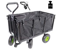 TRUTZHOLM® Bollerwagen Handwagen Gitterwagen Gartenwagen Transportwagen 550 kg Lenkachse | mit Rasentraktorkupplung an der Deichsel oder Handgriff gepolstert
