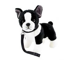 Teddys Rothenburg Kuscheltier Französische Bulldogge mit Halsband und Leine 25 cm schwarz/weiß gescheckt Plüschhund
