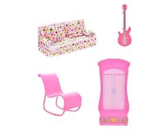 6pcs Puppe Spielzeug Möbelzubehör Mini Puppenhaus Möbel Sofa Couch Gitarre Kleiderschrank Schaukelstuhl Mit 2 Kissen Zubehör Für Puppe-spielzeug-puppe Puppenhaus Spielzeug