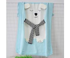 HOMDREAM Babydecken Gestrickte Doppelschicht Weiche Zellige Kinderwagendecken Bär Muster (Grau),Blue