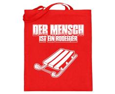shirt-o-magic Rodel Schlitten: Mensch = Rodeltier - Jutebeutel (mit langen Henkeln) -38cm-42cm-Rubinrot