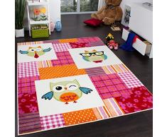 Teppich Kinderzimmer Trendige Eulen Kinderteppich Eule Mehrfarbig Pink Creme, Grösse:160x220 cm
