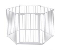 COSTWAY Kaminschutzgitter Metall Absperrgitter Schutzgitter Kindergitter Treppengitter Laufgitter Konfigurationsgitter Türschutzgitter Laufstall faltbar 6 Elemente inkl. Tür 380cm (Weiß)