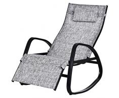 Outsunny Schaukelstuhl mit Verstellbarer Rückenlehne und Fußstütze, Schaukelliege mit Kopfkissen, Gartenliege, Schwungliege, Textilene, Grau, 69 x 64 x 110 cm