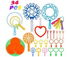 HJWL Seifenblasen Set für Kinder, 34 Stück Große Seifenblasenstäbe - Seifenblasen Blase Zauberstab Einstellen Seifenblasen,Kinder Seifenblasen Set Multibubbler für Sommer Outdoor aktivitäten