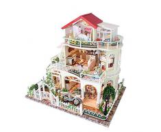HLKYB Miniatur Puppenhaus Set mit Musik und staubdichtem Holzbaukasten Mädchen Geburtstagsgeschenk Valentinstagsgeschenk