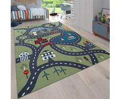 Paco Home Kinder-Teppich Für Kinderzimmer, Spiel-Teppich Mit Straßen-Motiv, In Grün, Grösse:120x160 cm