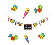 Oblique Unique® Schulanfang ABC Girlande mit beschreibbarer Tafel Schuleinführung Girlande Zuckertüte Kinder Schüler Zuckertüten Fest Dekoration Wunderschöne farbenfrohe Girlande Schuleinführung