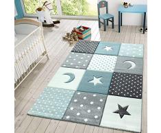 Kinder Teppich Spielteppich Karos Punkte Sterne Mond Pastell Türkis Weiß Grau, Größe:Ø 120 cm Rund