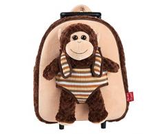 PERLETTI Plüschtier Affe Kindergepäck Rucksack Kinder - Kinderrucksack Abnehmbaren Rädern und Kuscheltier Äffchen Plüschaffe - Kindergarten Rollrucksack für Kleinkinder 2/5 Jahren - 28x32x11 cm (Affe)