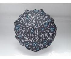 BAMBINIWELT Sonnenschirm für Kinderwagen SCHWARZ ROT BLAU GRAU etc. Ø68cm UV-Schutz50+ Schirm Sonnensegel Sonnenschutz (Flowers Grau)