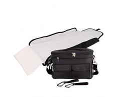 BTR Buggy Organizer und Kinderwagen-Tasche, KEIN SCHMUTZ: innen abwischbar. PLUS 2 Kinderwagen Clips GRATIS. Mit EXTRA GROSSER Baby Wickelmatte für die Reise