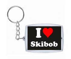 Druckerlebnis24 Schlüsselanhänger I Love Skibob in Schwarz - Exclusiver Geschenktipp zu Weihnachten Jahrestag Geburtstag Lieblingsmensch