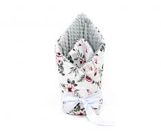 Doppelseitige Einschlagdecke Steckkissen mit dekorativer Schärpe 100% Baumwolle wattiert 75 cm x 75 cm Minky (Einschlagdecke_Träumfänger_minky grau)