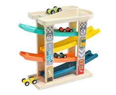 TOP BRIGHT Kugelbahn Autorennbahn aus Holz mit 4 Autos - Kinderspielzeug Geschenke für Kinder, Baby Spielzeug ab 1 Jahr Jungen und Mädchen